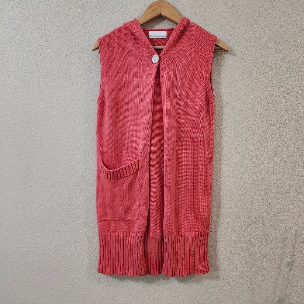 Bryn Walker Coral Sleeveless Knit Hooded Longline Cardigan Vest
